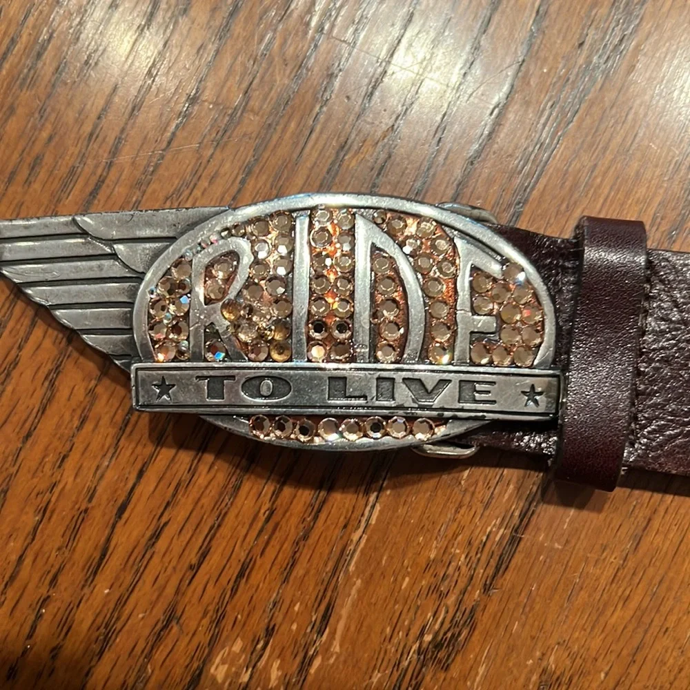 Streets Ahead Brown Leather Notch Belt With Rhinestone Buckle Size L - Picture 6 of 8